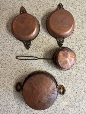 4 Piece Antique European Copper Cookware Set.Old World Heritage.